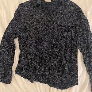 Navy polkadot button up blouse